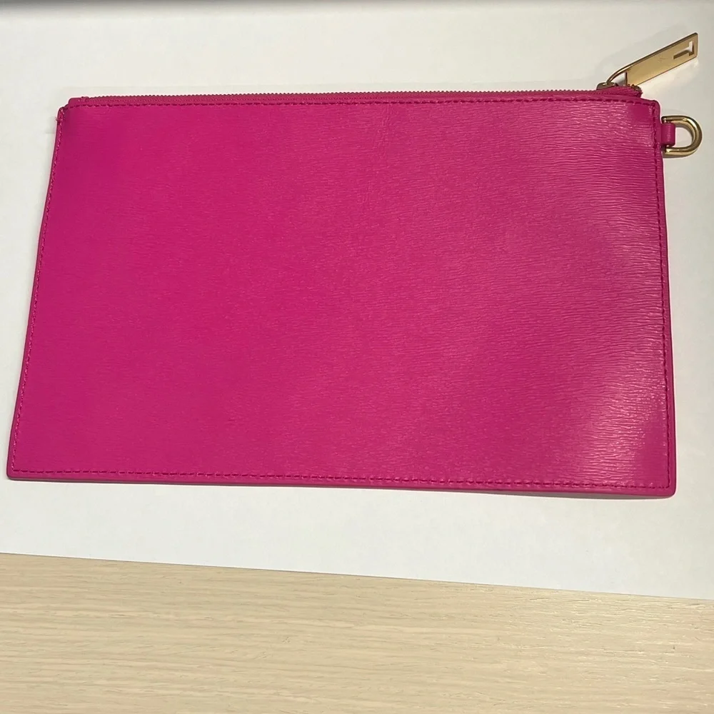 Ted Baker Pink Aspinal Top Zipper Large Clutch Bag Gold Hardware 10.25” x 6.5”